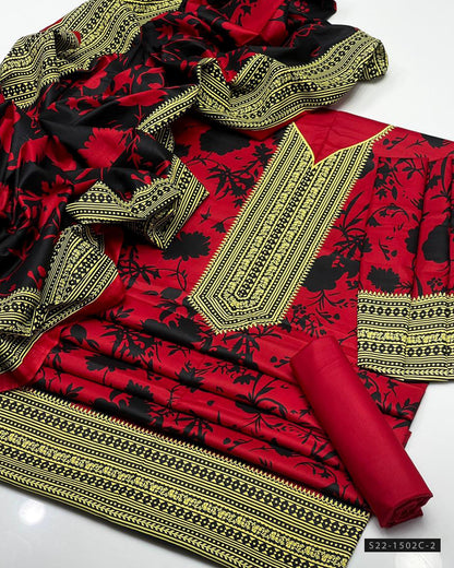 3 PC Unstitched Print Linen Dress Collection