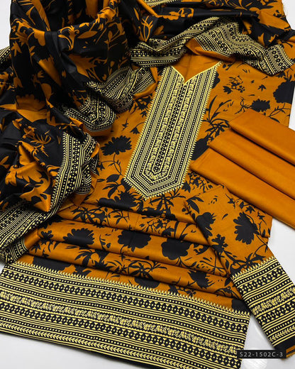 3 PC Unstitched Print Linen Dress Collection