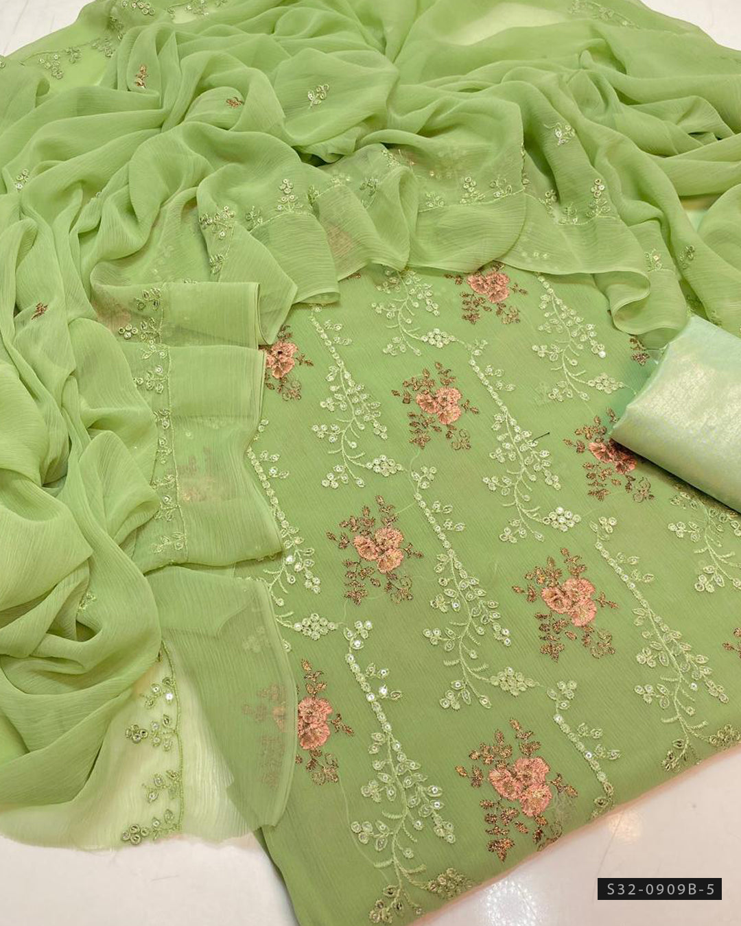 3 PC Unstitched Crinkle Chiffon Dress Collection
