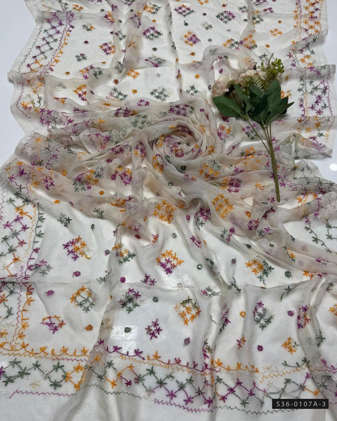 Handcrafted Chiffon Sheesha & Gulab Jaal Dupatta