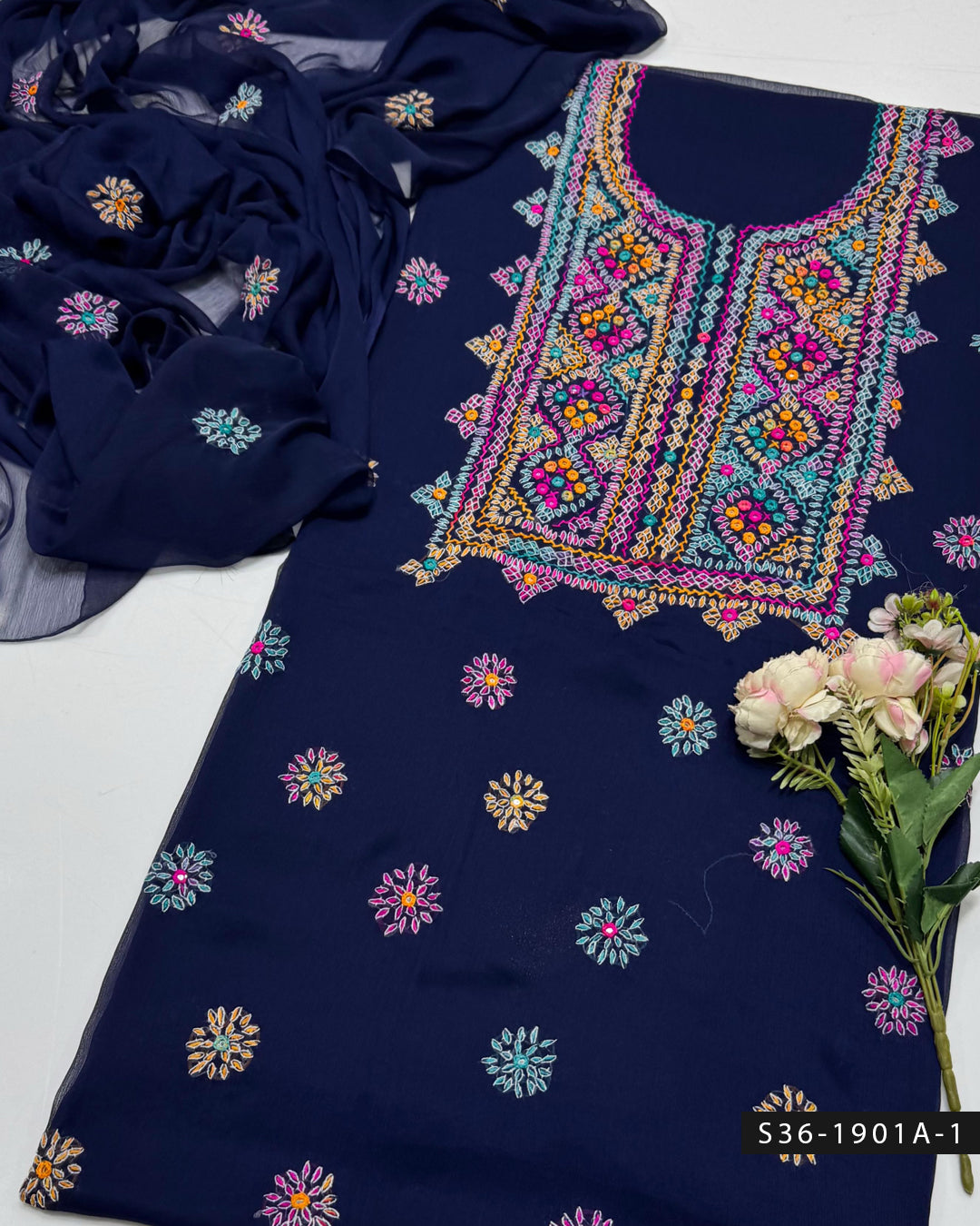 Handmade Balochi 2 PC Unstitched Chiffon Dress Collection