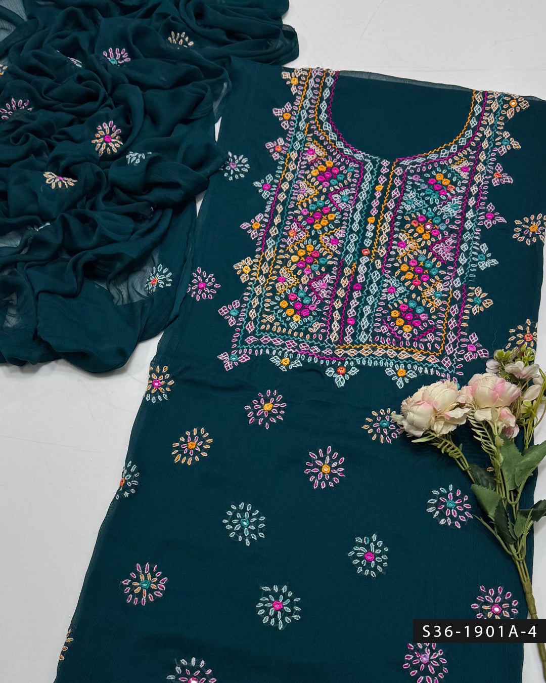 Handmade Balochi 2 PC Unstitched Chiffon Dress Collection