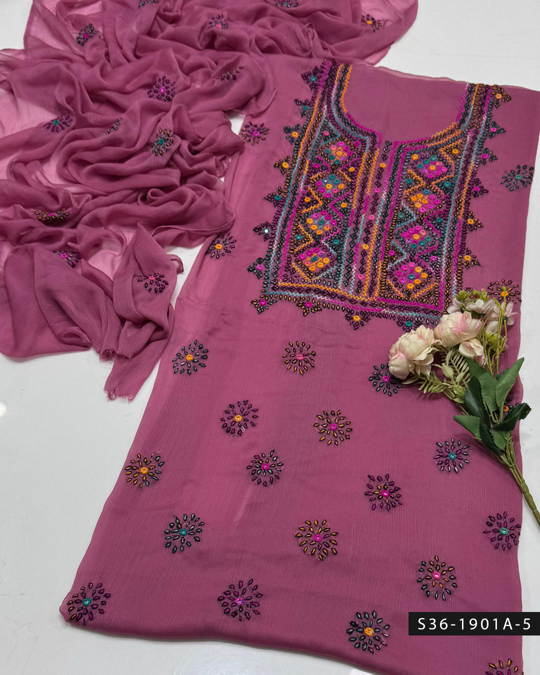 Handmade Balochi 2 PC Unstitched Chiffon Dress Collection