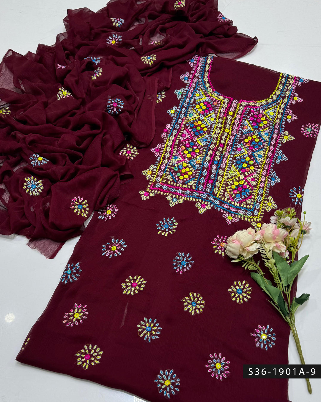 Handmade Balochi 2 PC Unstitched Chiffon Dress Collection
