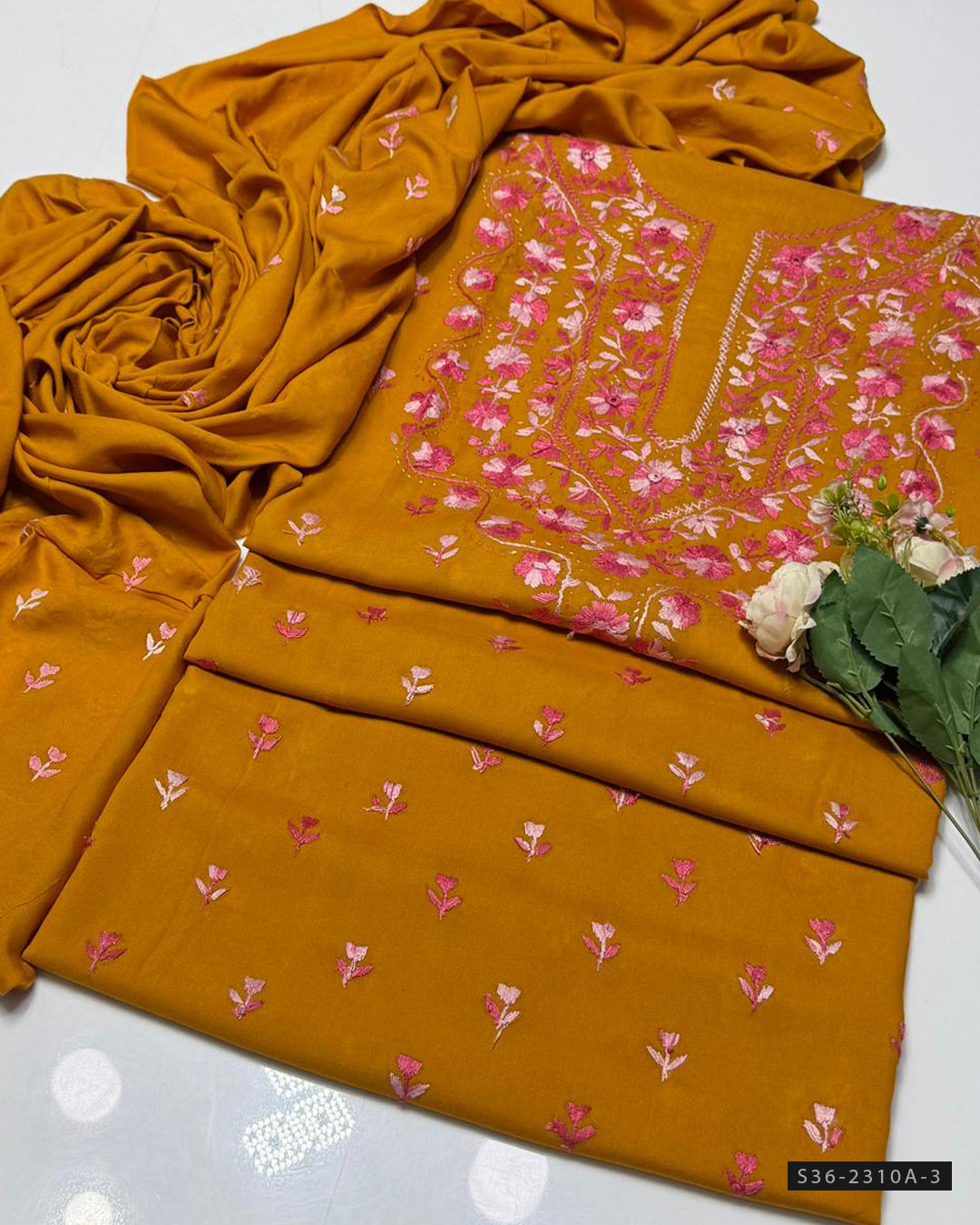 Handmade 3 PC Unstitched Linen Dress Collection