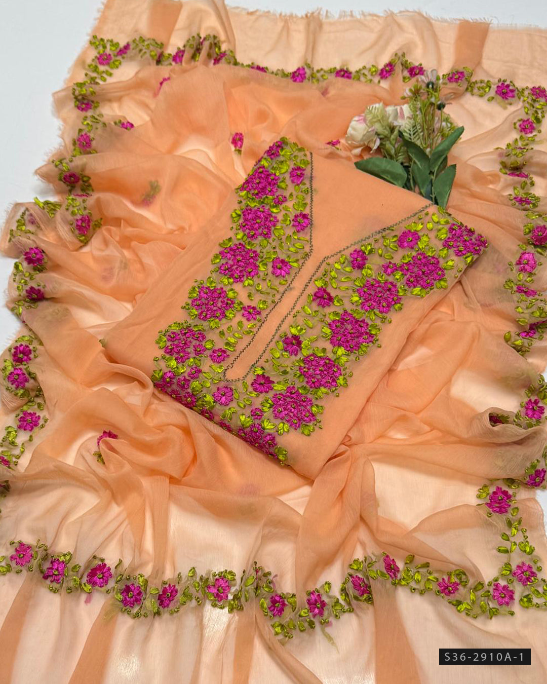 Handmade 2 PC Unstitched Crinkle Chiffon Dress