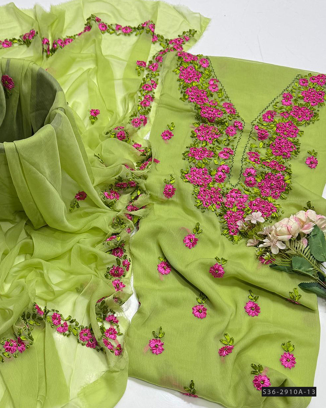 Handmade 2 PC Unstitched Crinkle Chiffon Dress