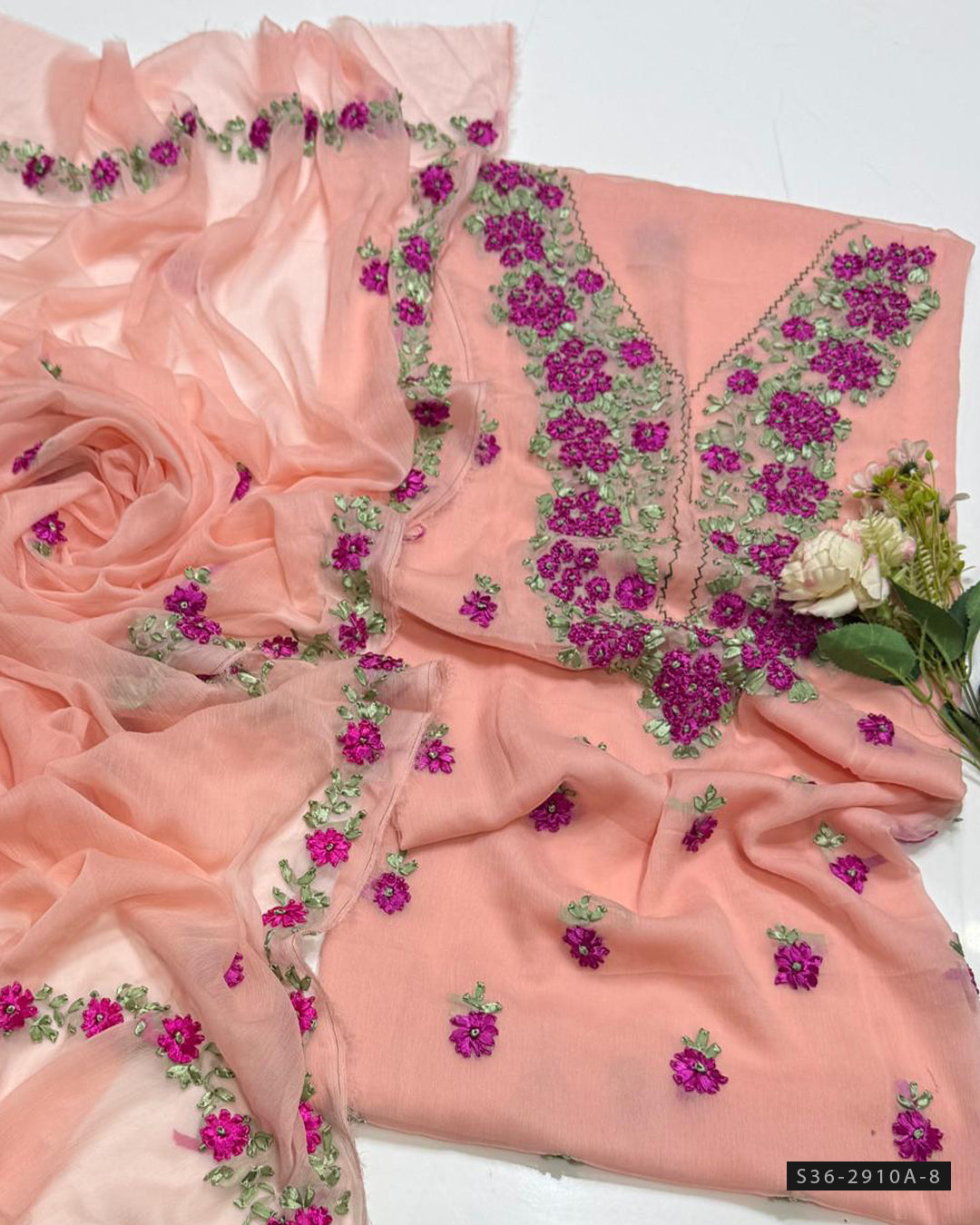 Handmade 2 PC Unstitched Crinkle Chiffon Dress