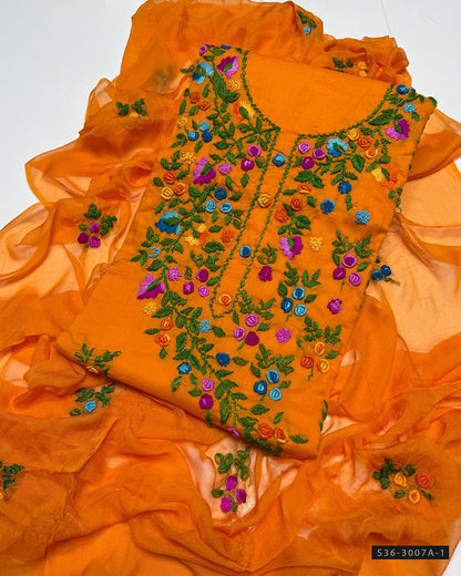 3 PC Unstitched Lawn Hand Embroidered Dress