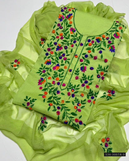 3 PC Unstitched Lawn Hand Embroidered Dress