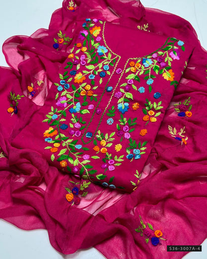 3 PC Unstitched Lawn Hand Embroidered Dress