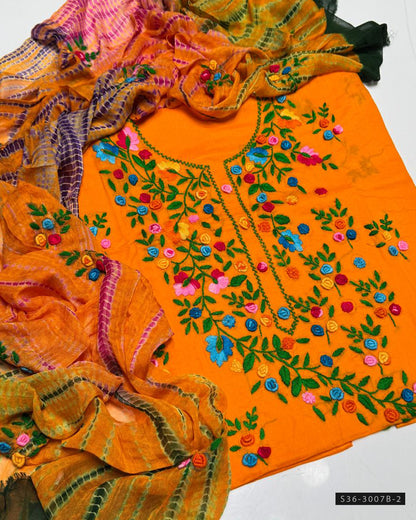 3 PC Unstitched Lawn Hand Embroidered Dress