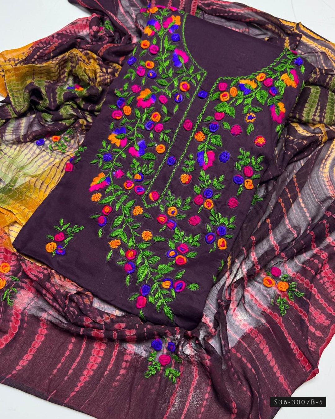 3 PC Unstitched Lawn Hand Embroidered Dress
