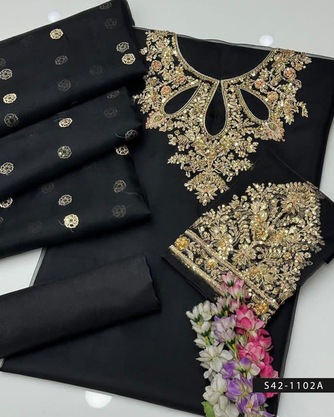 Indian Organza 3PC Fancy Dress with Nagina & Adda Work