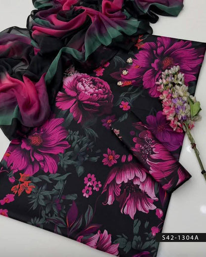 3PC  Shamooz Silk Dress with Digital Print & Silk Dupatta