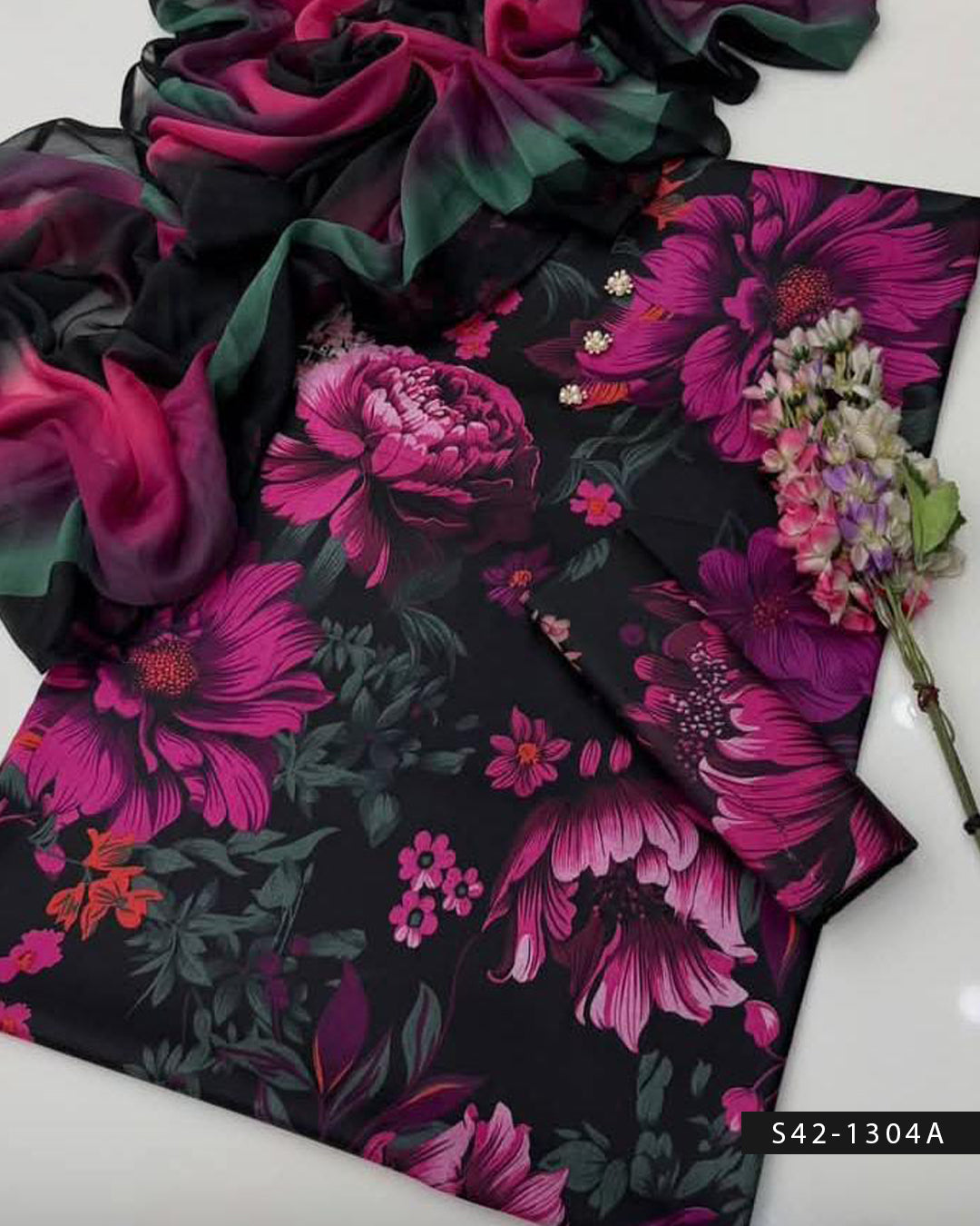 3PC  Shamooz Silk Dress with Digital Print & Silk Dupatta