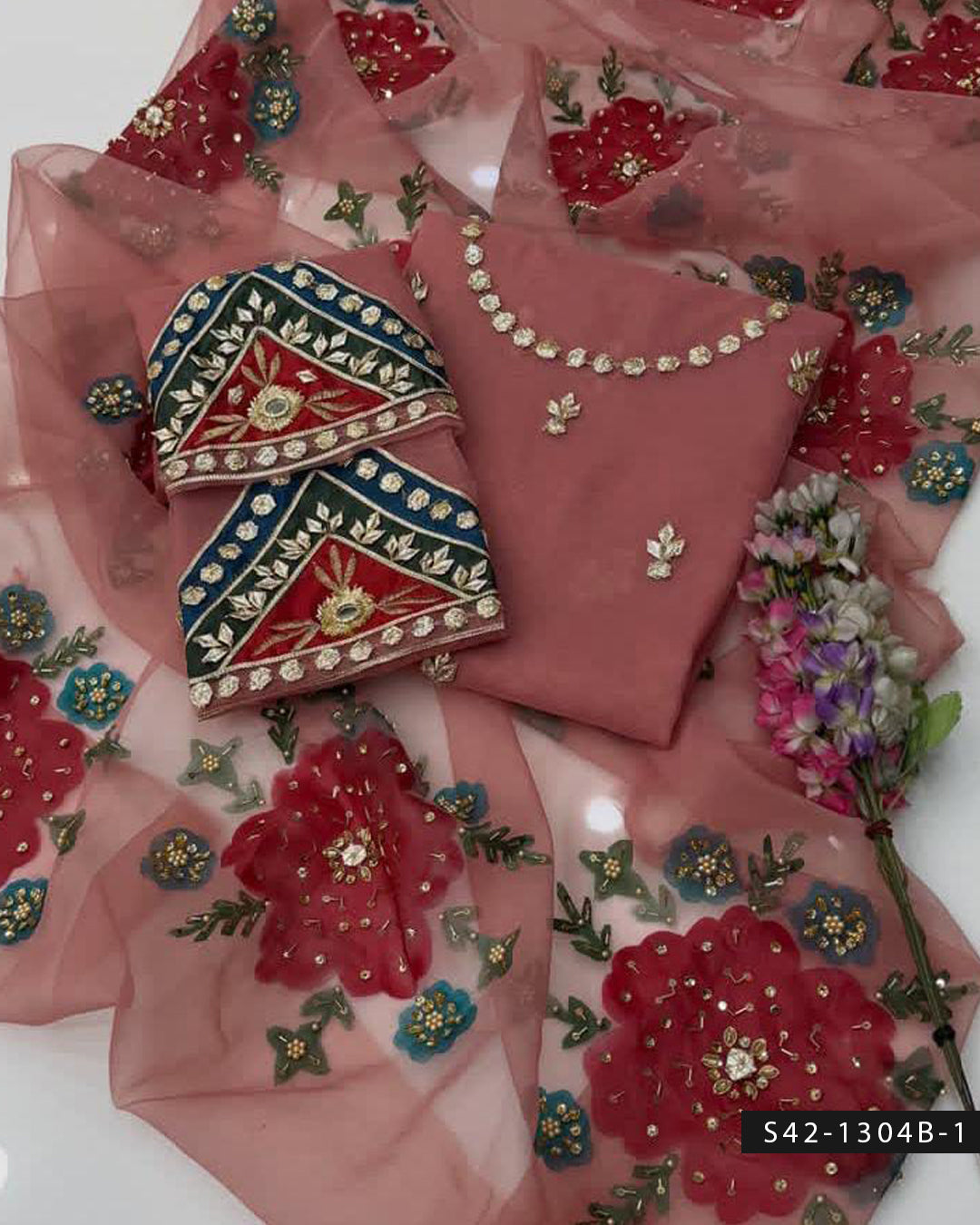 2PC Handmade Pure Organza Dress with LCD Gotta & Beads Work