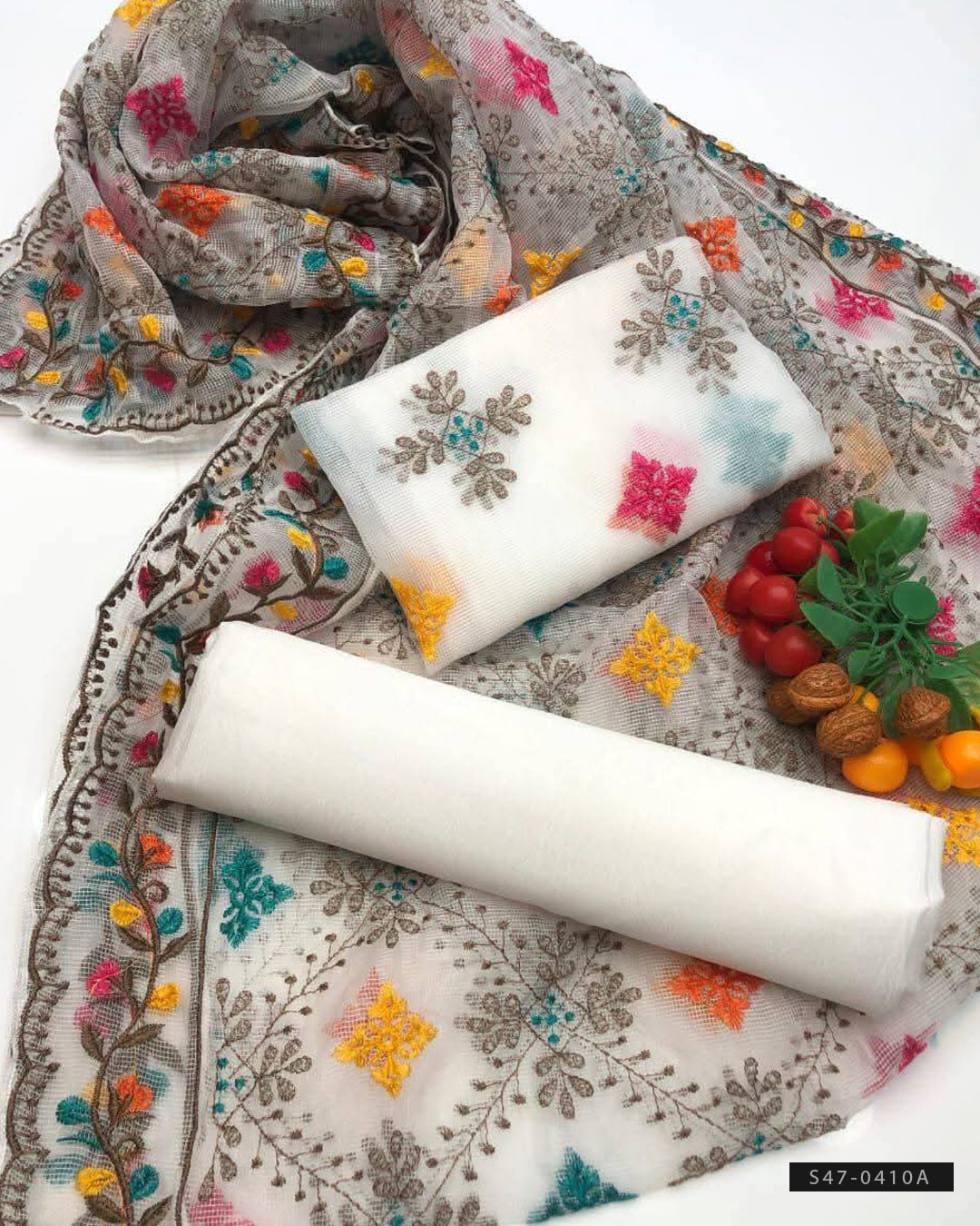 3 PC Unstitched Khadi Net Dress Collection