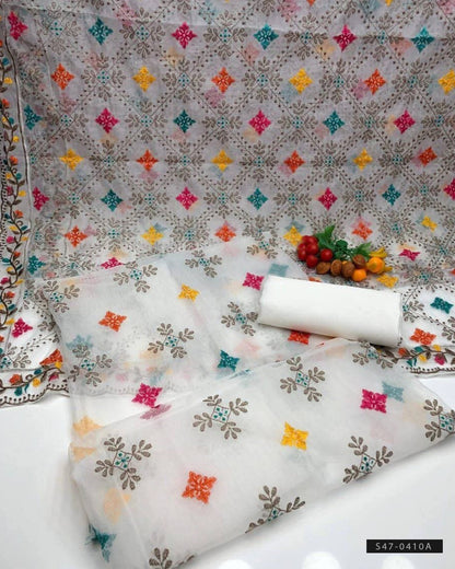 3 PC Unstitched Khadi Net Dress Collection