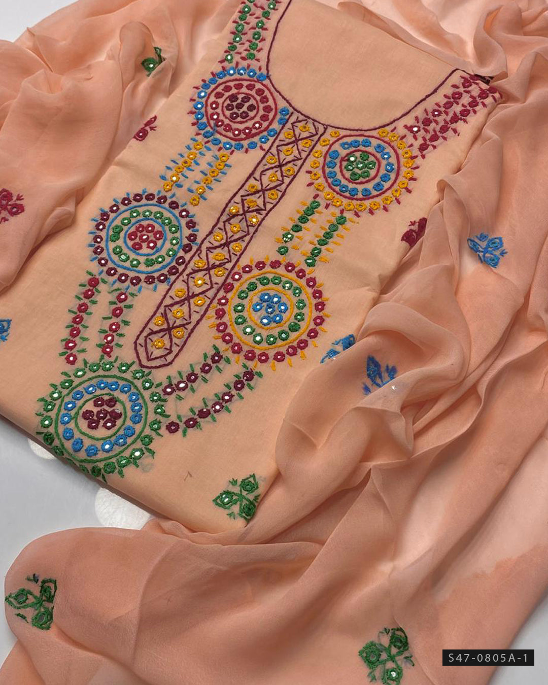 3-Piece Hand Embroidered Lawn Suit – Thread & Mirror Work