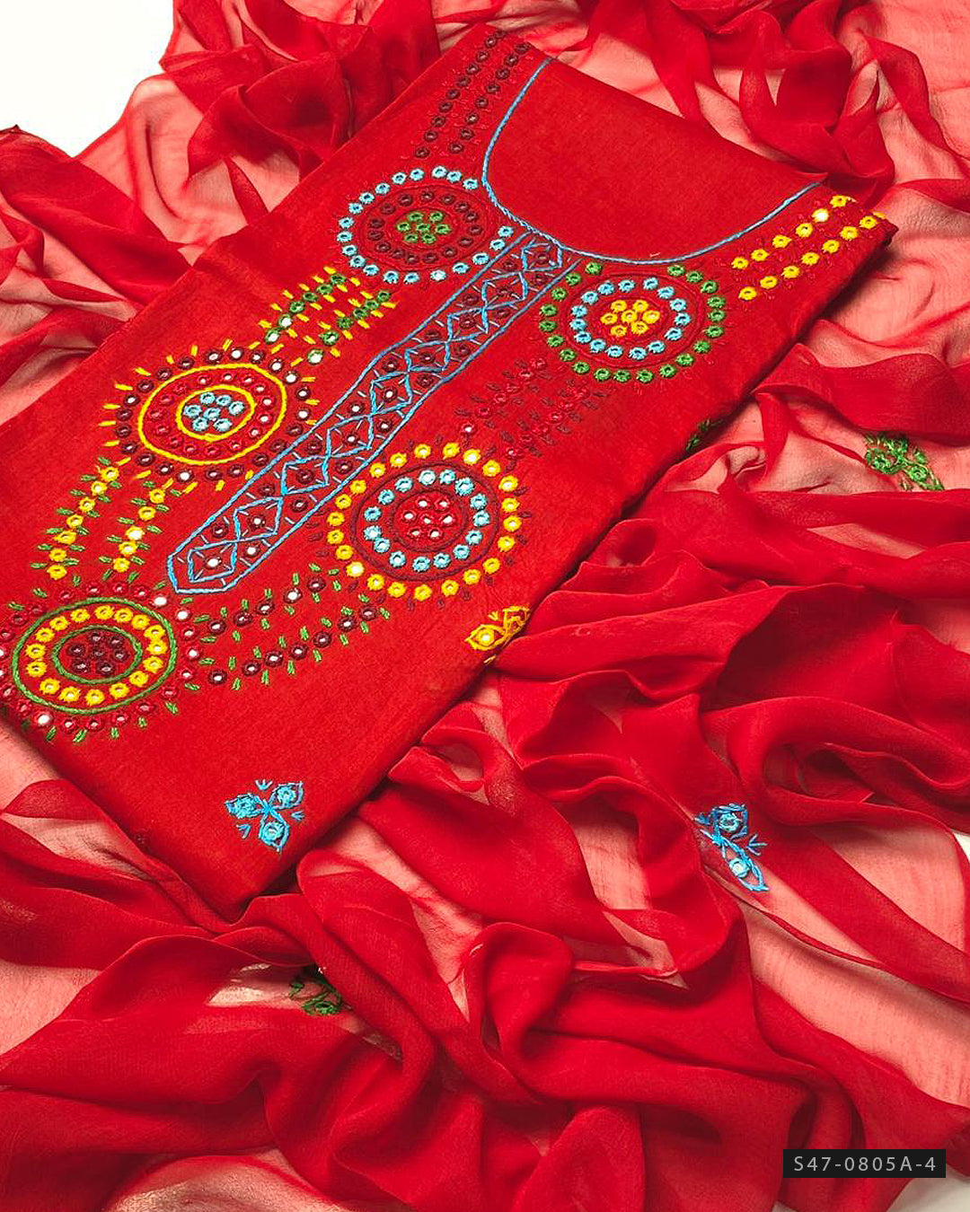 3-Piece Hand Embroidered Lawn Suit – Thread & Mirror Work