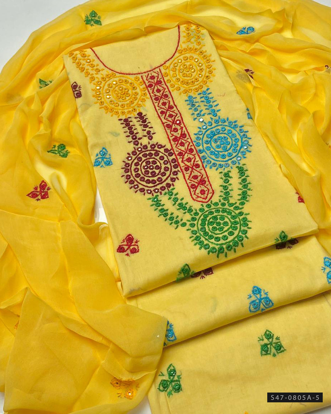 3-Piece Hand Embroidered Lawn Suit – Thread & Mirror Work