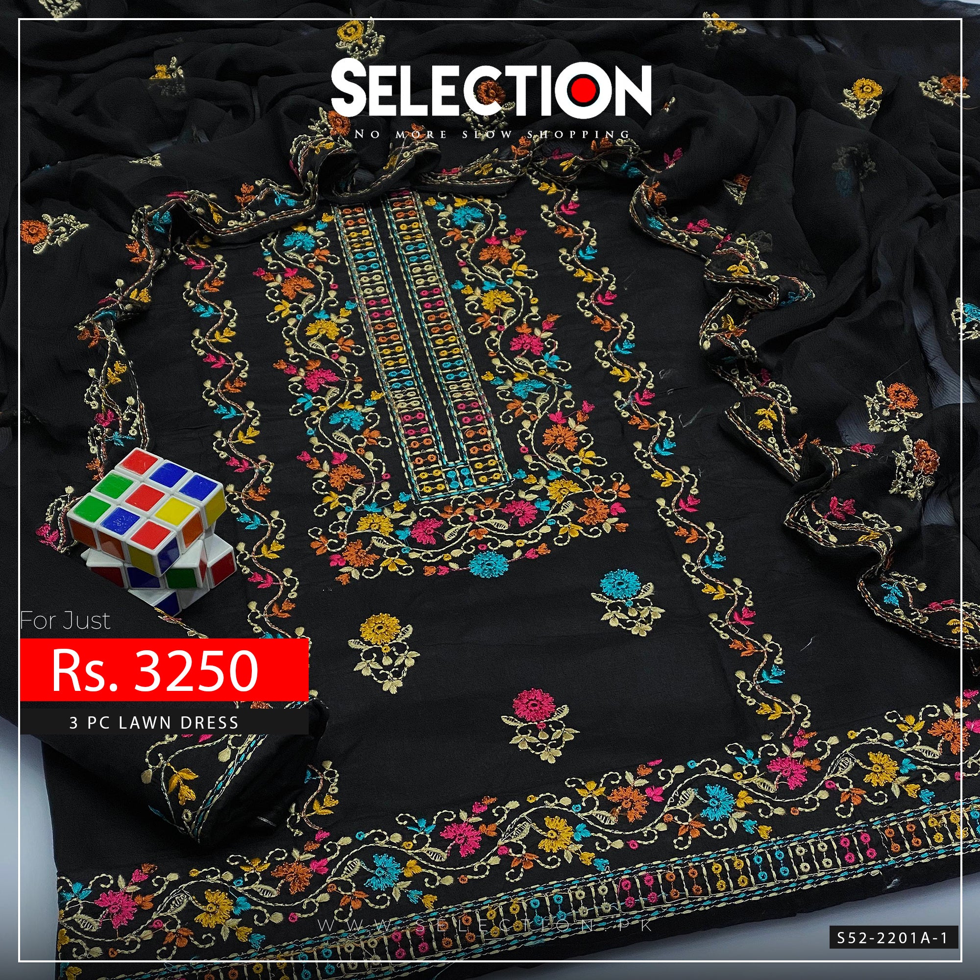 3 PC Unstitched Machine Embroidered Cotton Lawn Collection - S52