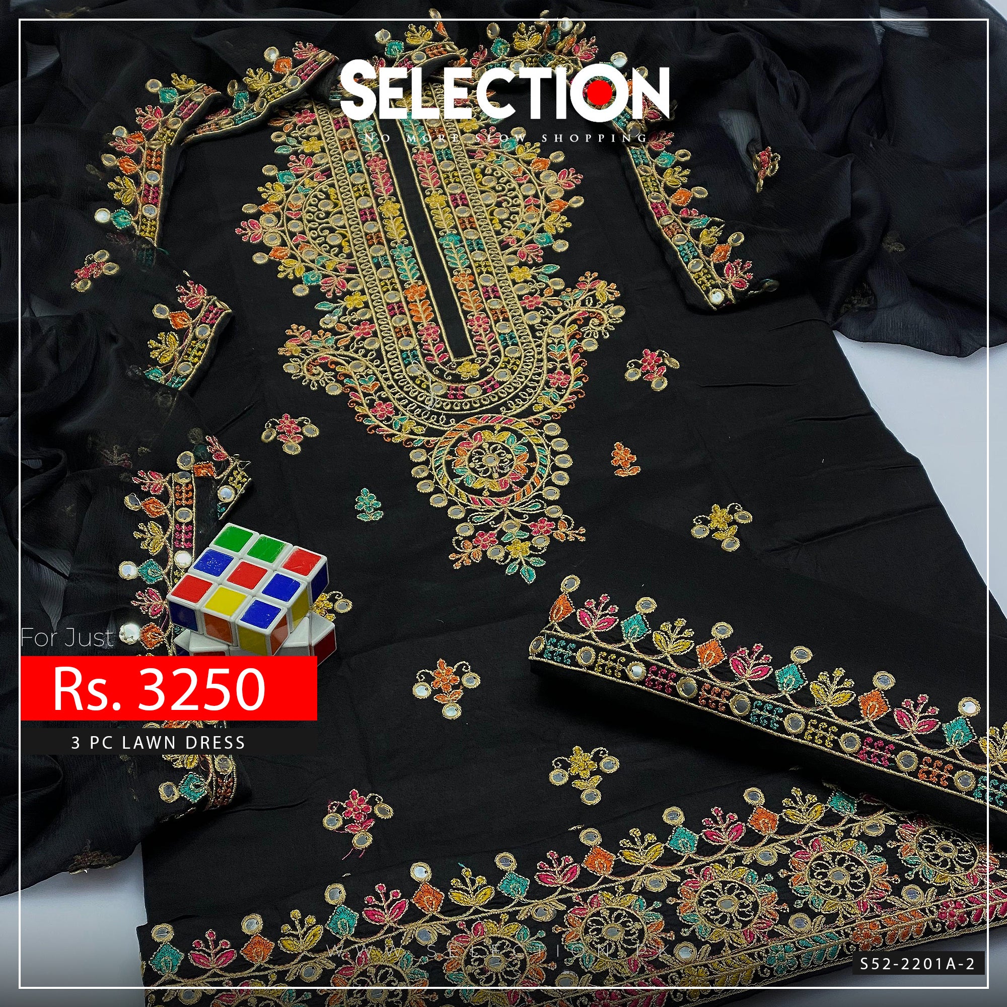 3 PC Unstitched Machine Embroidered Cotton Lawn Collection - S52