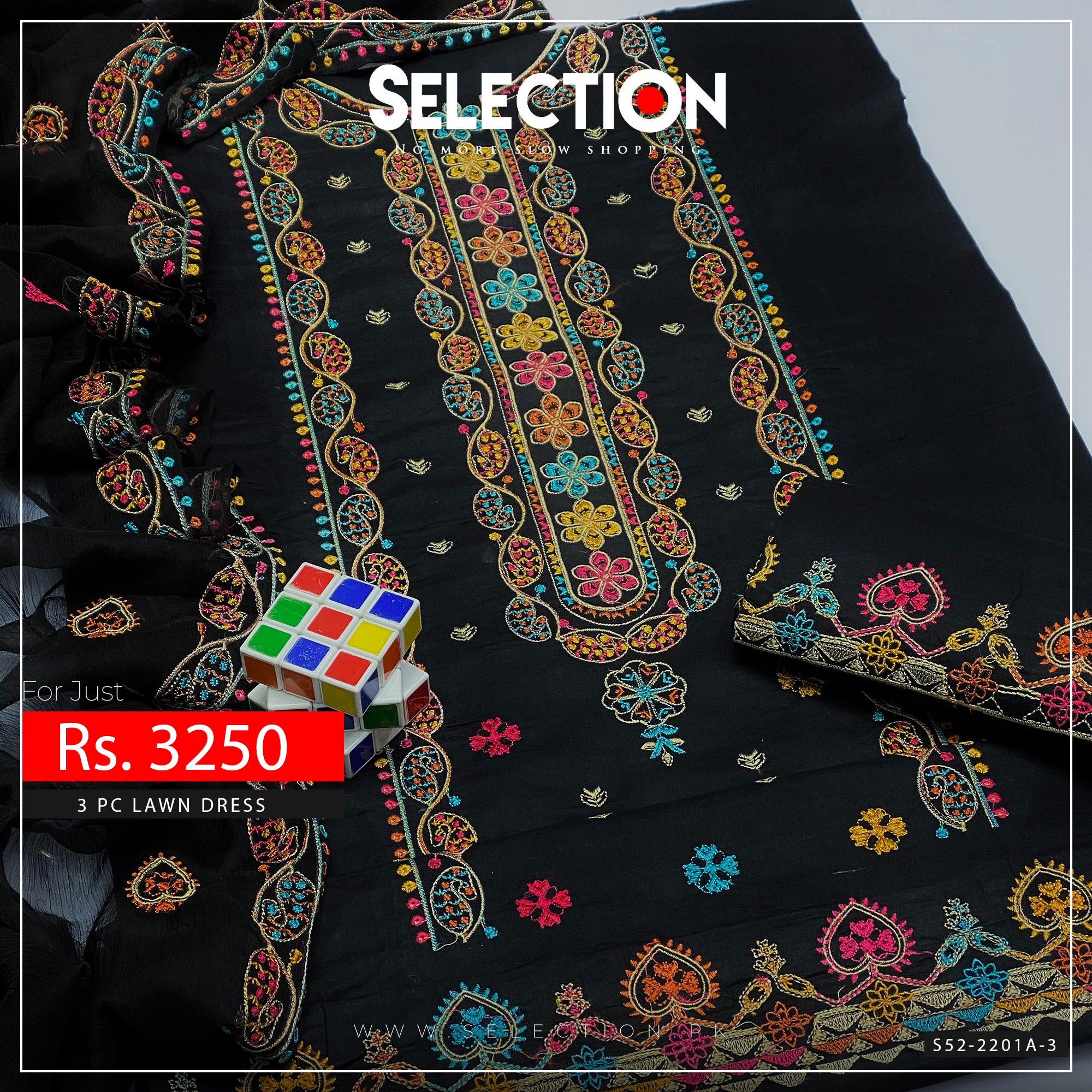 3 PC Unstitched Machine Embroidered Cotton Lawn Collection - S52