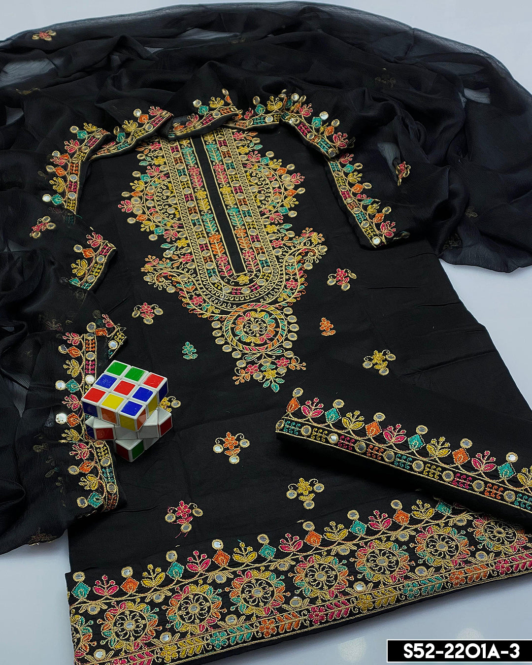 3 PC Unstitched Machine Embroidered Cotton Lawn Collection - S52