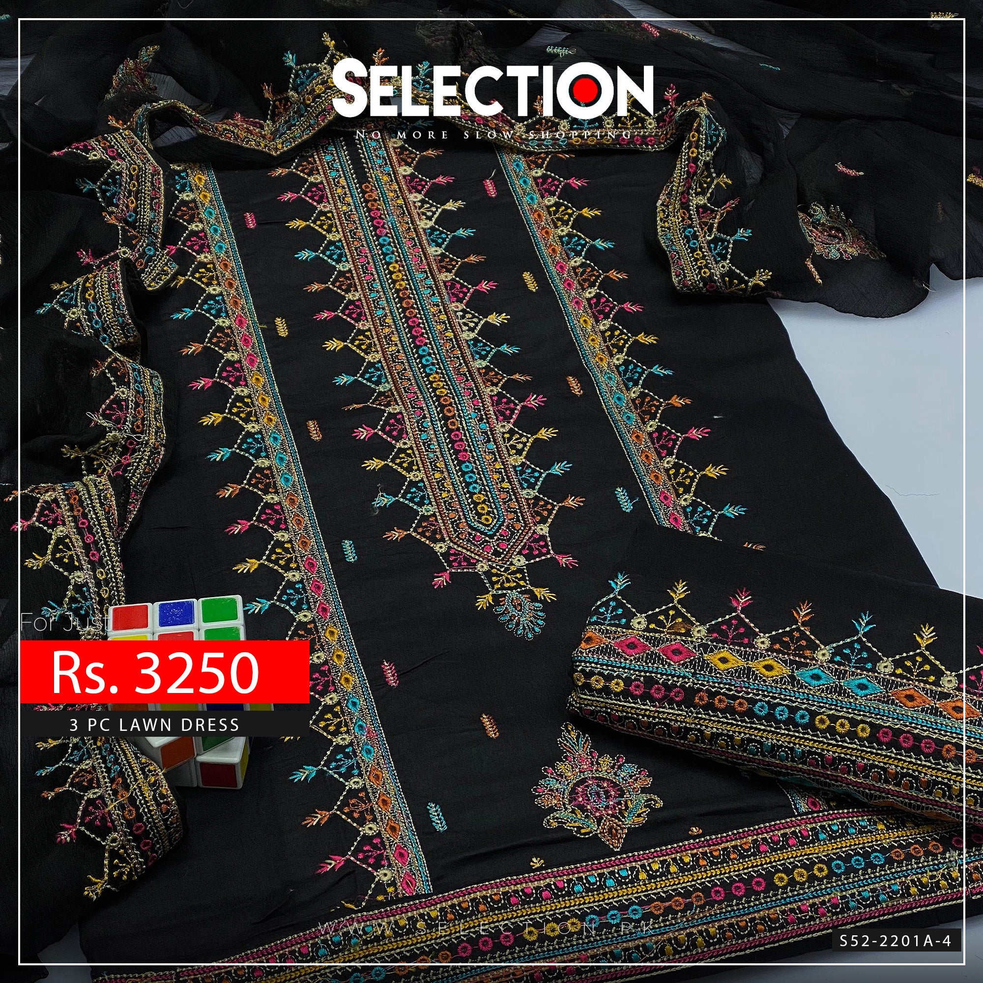 3 PC Unstitched Machine Embroidered Cotton Lawn Collection - S52