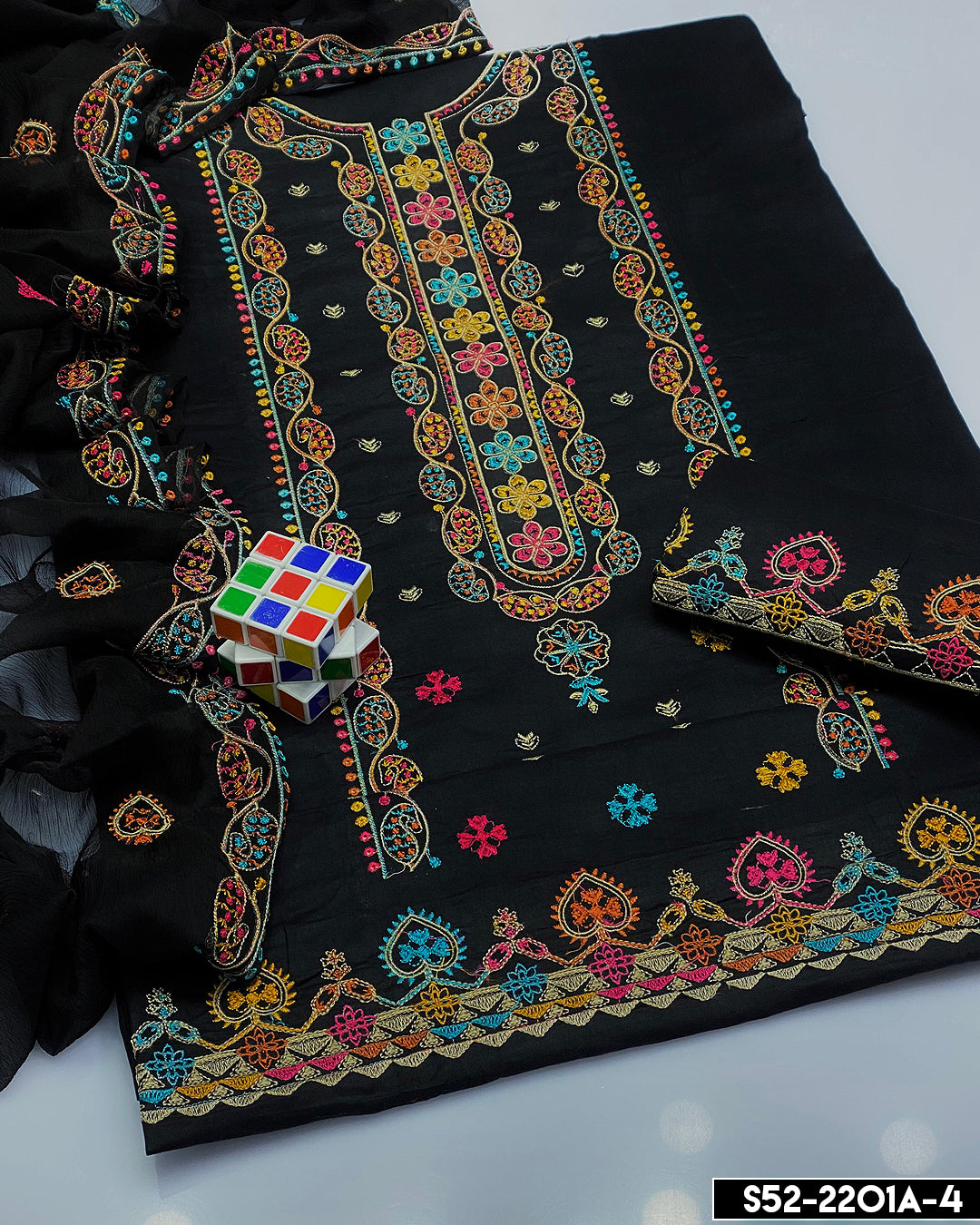 3 PC Unstitched Machine Embroidered Cotton Lawn Collection - S52