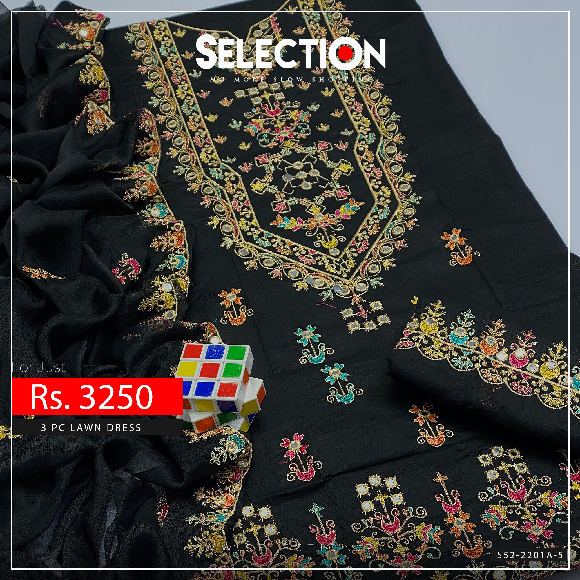 3 PC Unstitched Machine Embroidered Cotton Lawn Collection - S52