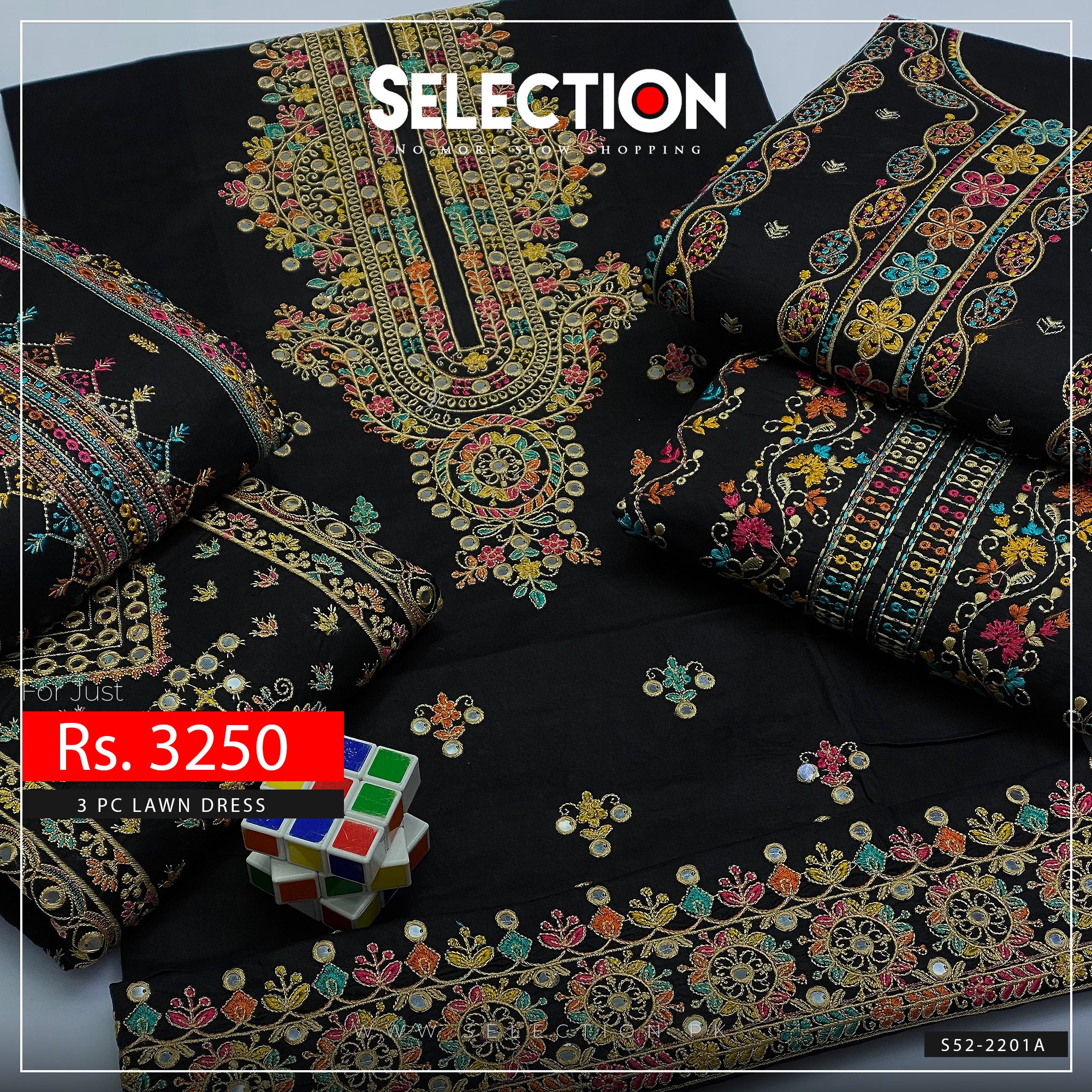 3 PC Unstitched Machine Embroidered Cotton Lawn Collection - S52