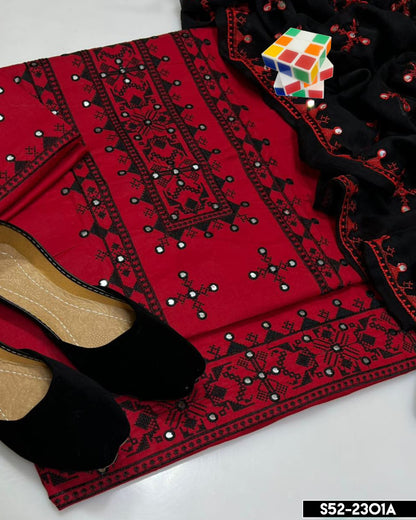 3 PC Unstictched Cotton Lawn Embroidered Collection
