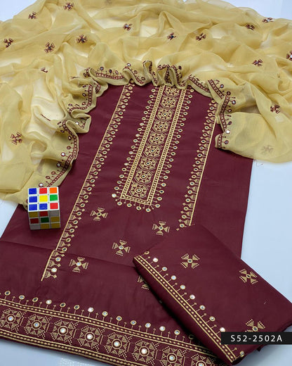 3PC Lawn Cotton Mirror Embroidered Dress – Cross Stitch Collection