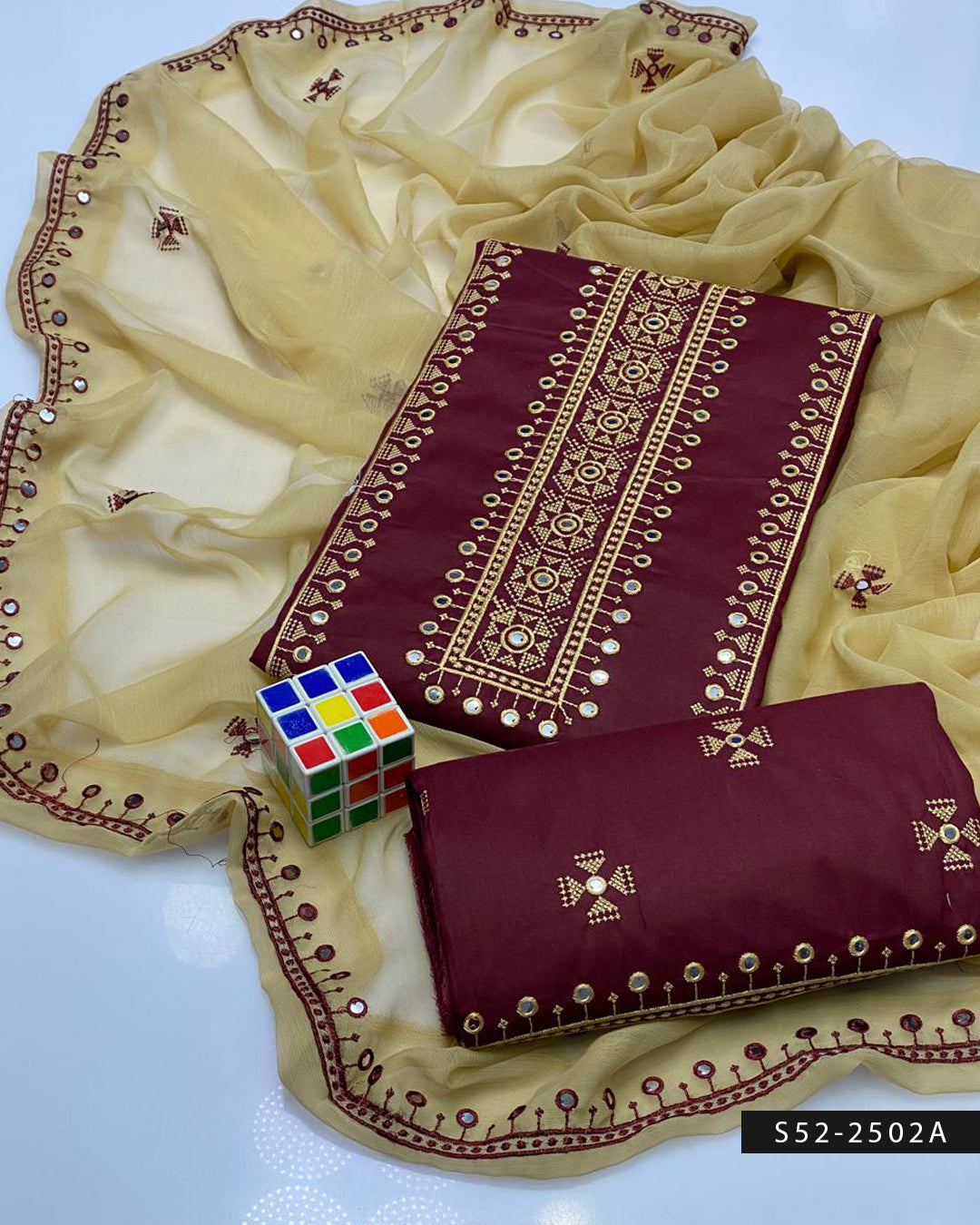 3PC Lawn Cotton Mirror Embroidered Dress – Cross Stitch Collection