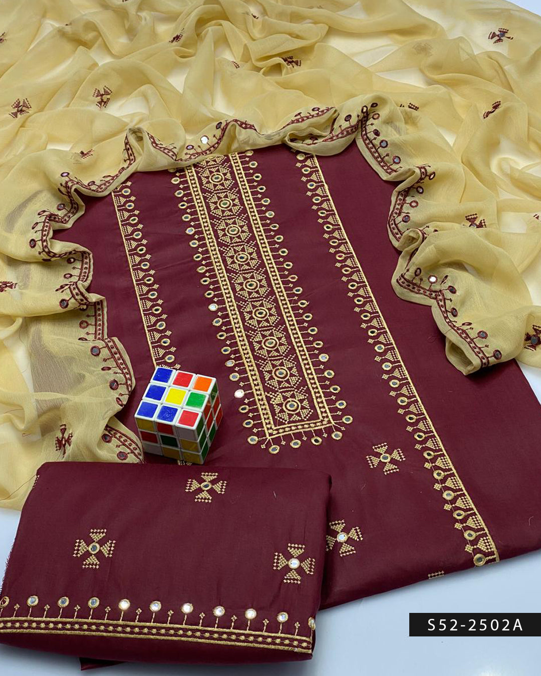 3PC Lawn Cotton Mirror Embroidered Dress – Cross Stitch Collection