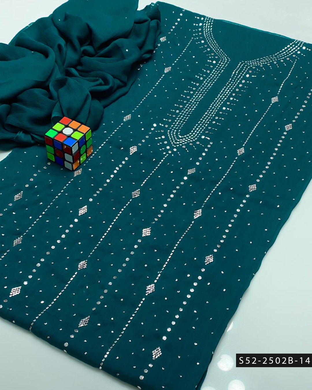 2PC Bamber Chiffon Mukesh Kamdani Dress – Barfi Design