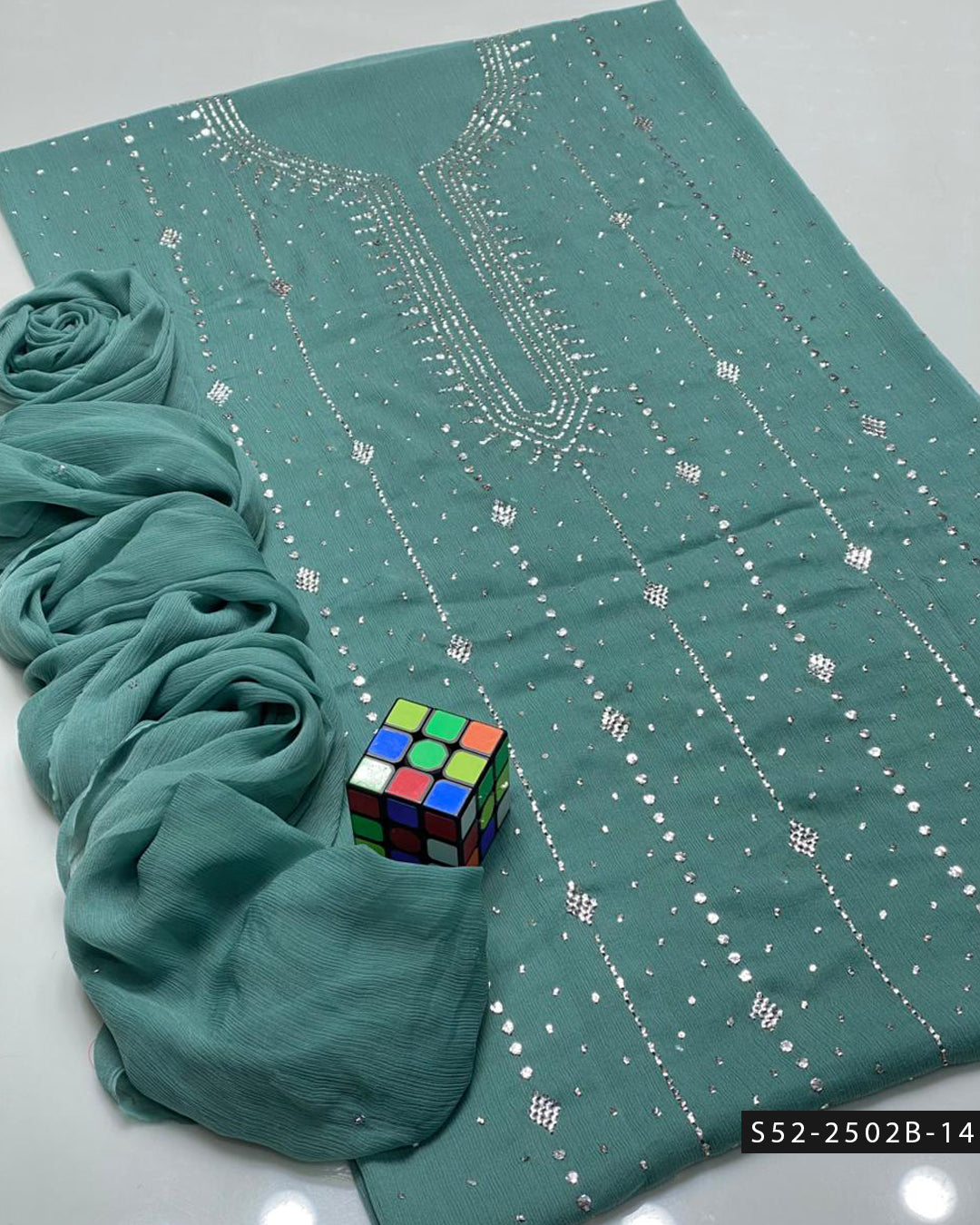 2PC Bamber Chiffon Mukesh Kamdani Dress – Barfi Design