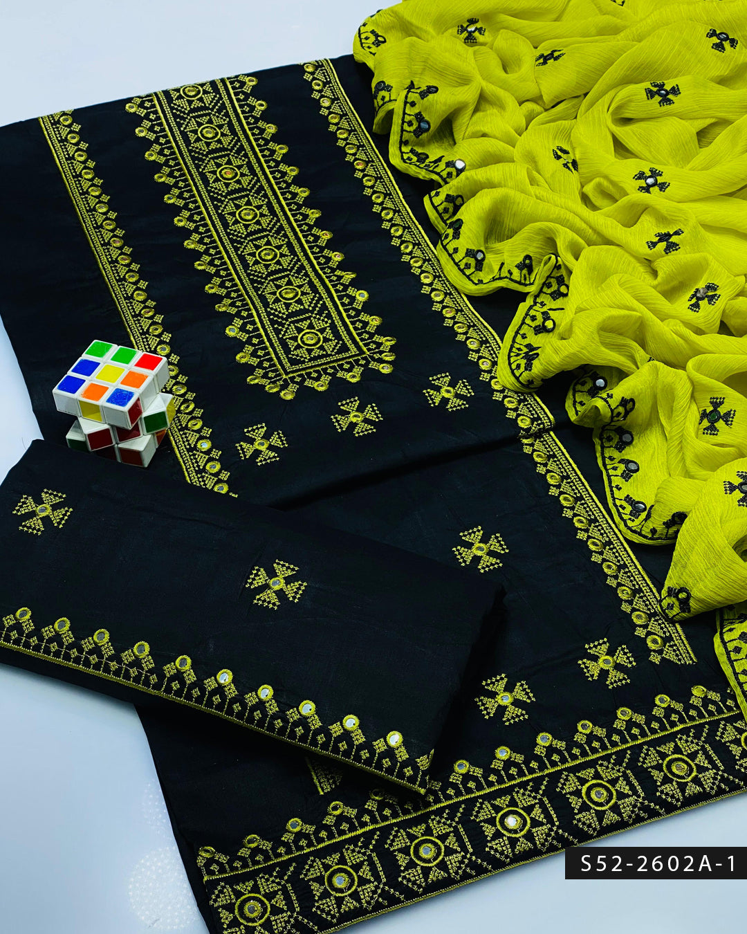 3PC Lawn Cotton 9MM Mirror Embroidered Dress – Cross Stitch Collection