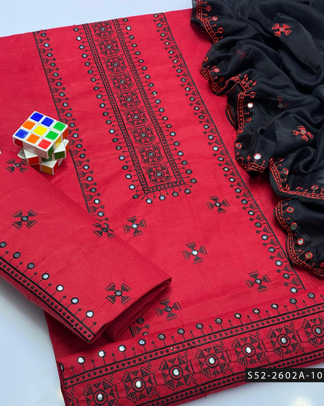 3PC Lawn Cotton 9MM Mirror Embroidered Dress – Cross Stitch Collection