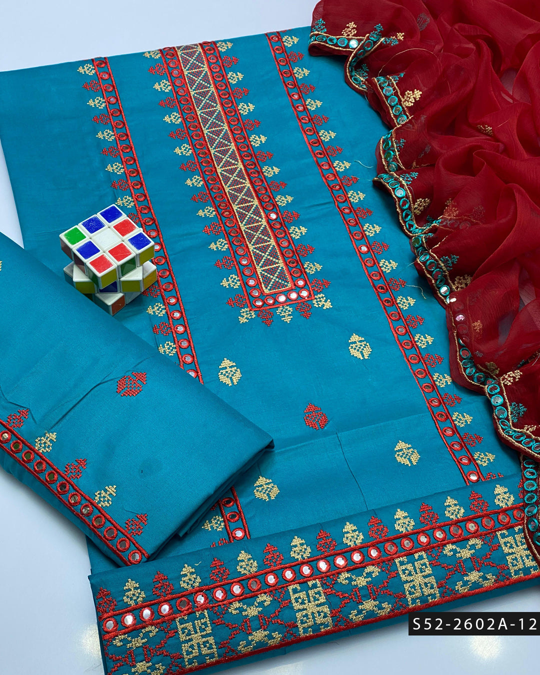 3PC Lawn Cotton 9MM Mirror Embroidered Dress – Cross Stitch Collection