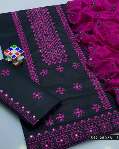 3PC Lawn Cotton 9MM Mirror Embroidered Dress – Cross Stitch Collection