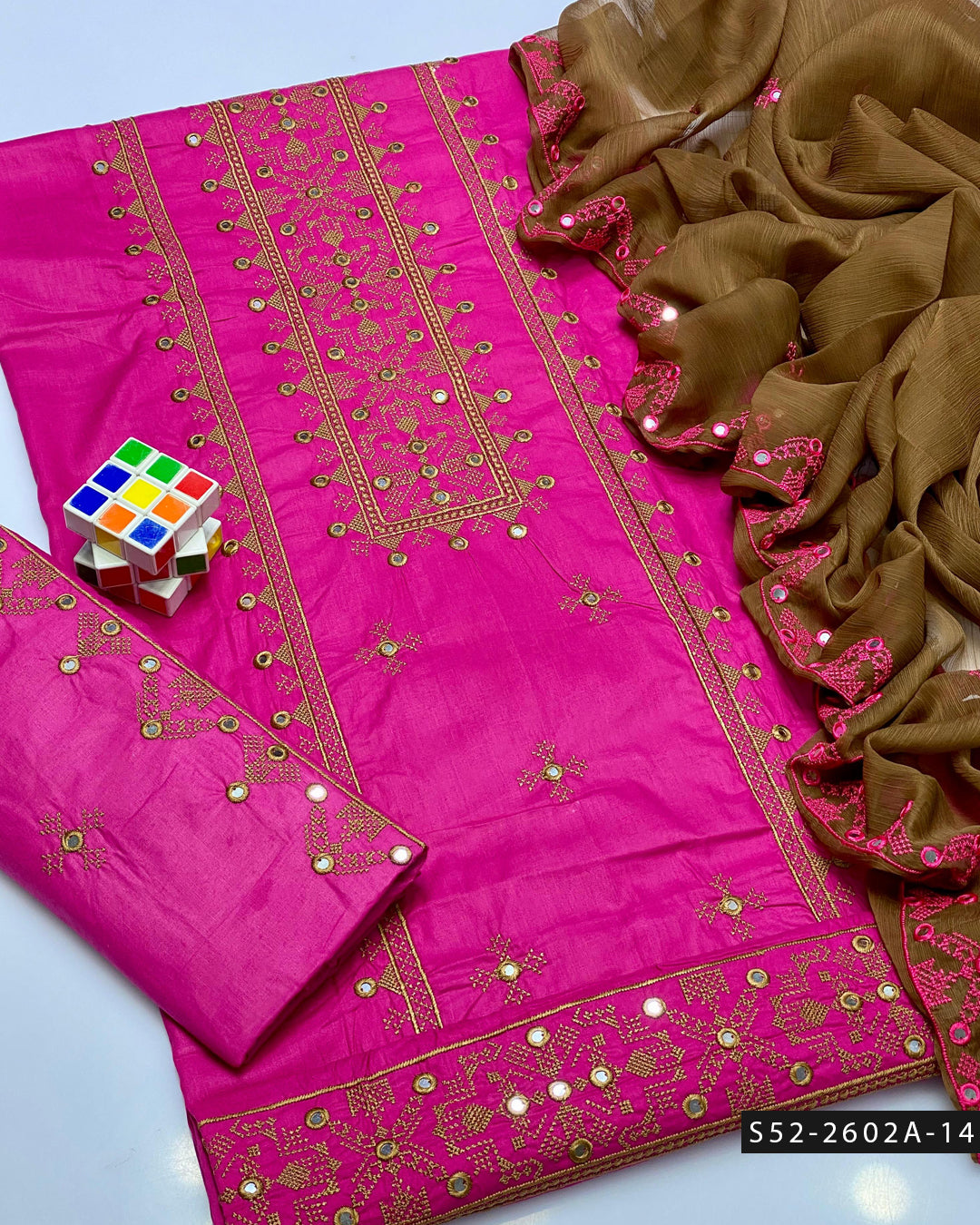 3PC Lawn Cotton 9MM Mirror Embroidered Dress – Cross Stitch Collection