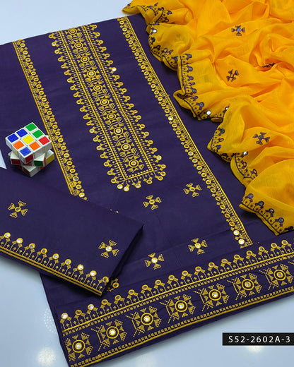 3PC Lawn Cotton 9MM Mirror Embroidered Dress – Cross Stitch Collection