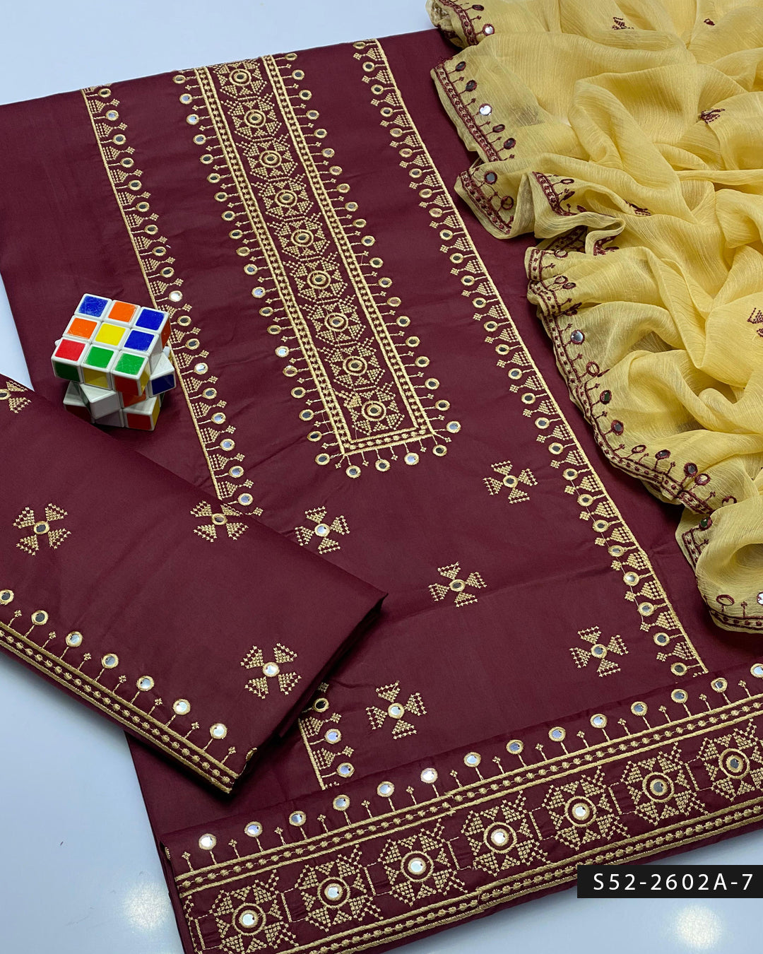 3PC Lawn Cotton 9MM Mirror Embroidered Dress – Cross Stitch Collection