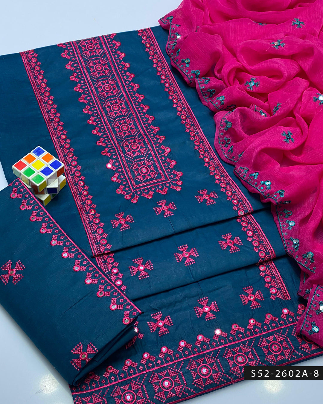 3PC Lawn Cotton 9MM Mirror Embroidered Dress – Cross Stitch Collection