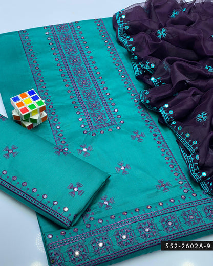 3PC Lawn Cotton 9MM Mirror Embroidered Dress – Cross Stitch Collection