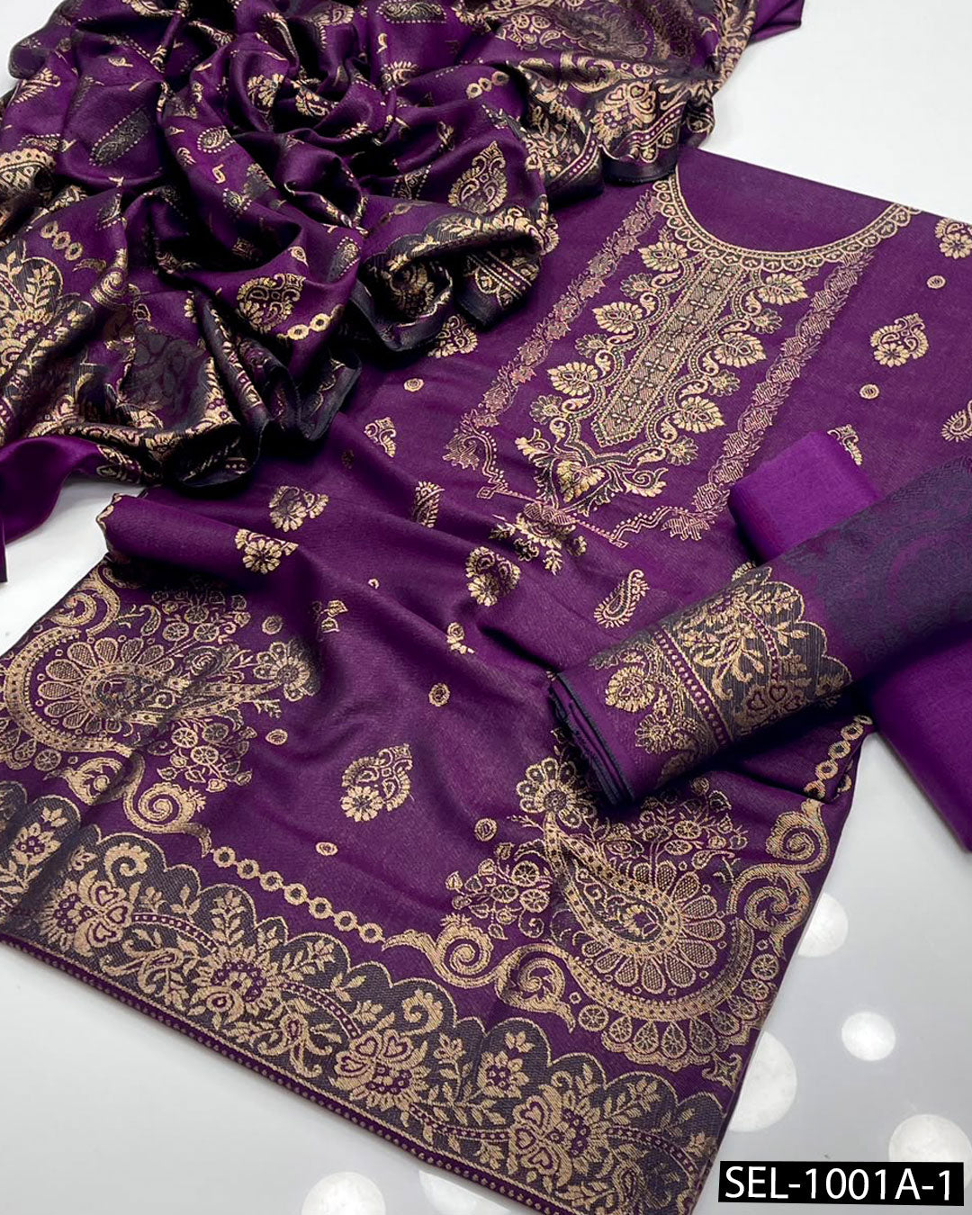3 PC Acrylic Wool Jacquard Suit | Jacquard Shirt & Dupatta